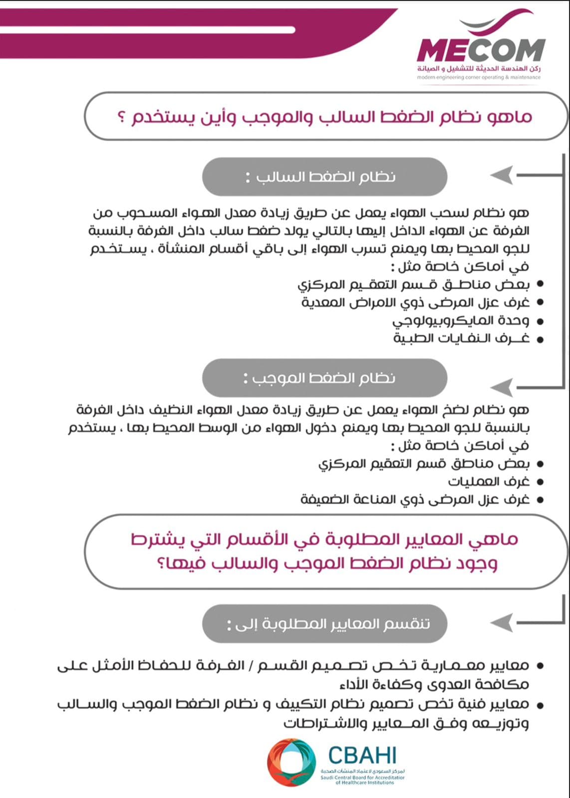 سابقة أعمال نظام الضغط السالب والموجب CBAHI 2